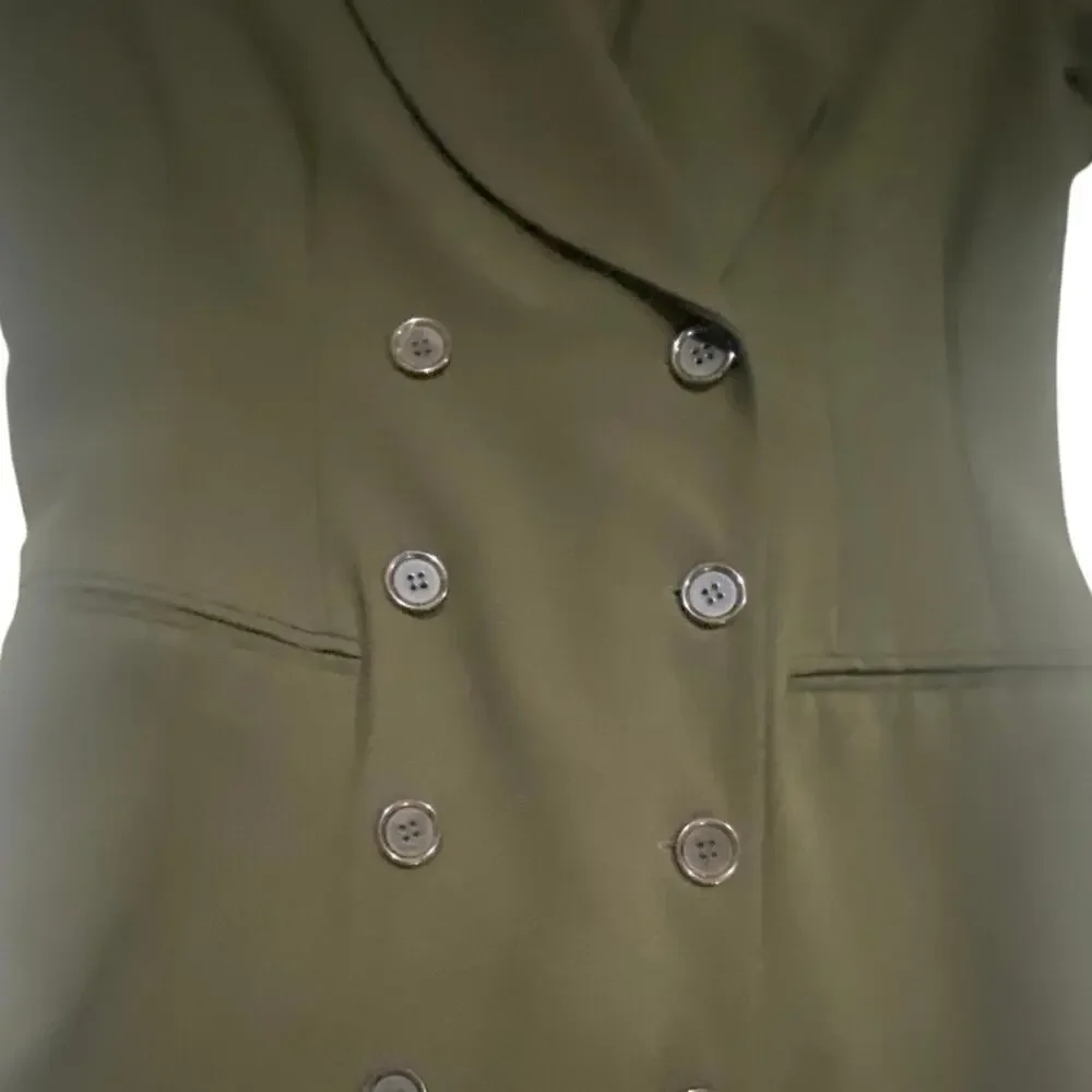 J. Taylor New York Olive Green Double Breasted Blazer Dress Long Sleeve Midi
